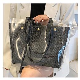 Evening Bags High Capacity Tote Bag Women's Jelly Brand Transparent Straw PVC Shoulder 2024 Summer Female Luxury Handbags And Purse