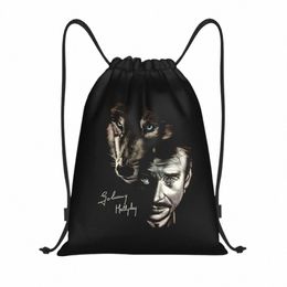 johnny Hallyday And Wolf Drawstring Backpack Sports Gym Bag for Women Men France Singer Rock Star Training Sackpack J4eD#