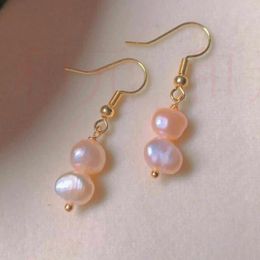 Dangle Earrings Fashion Natural Pink Round Baroque Pearl Gold 18k Gift Minimalist Crystal Ear Cuff Casual Unisex Handmade Gemstone Drop