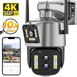 System 4k 8mp Binocular Wifi Camera Outdoor 10x Zoom 2.812mm Dual Lens Security Ptz Camera Auto Tracking P2p Cctv Video Surveillance