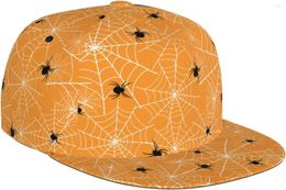 Ball Caps Halloween Spider Spiderweb Orange Pattern Flat Bill Hat Unisex Snapback Baseball Cap Hip Hop Style Visor Blank Adju