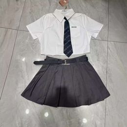 MM Family 24Ss New Printed Tie Shirt+Pleated Skirt Set Classic White Shirt Full Of Academy Style