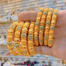 Trendy Blue Stone Tesion Setting Bangles Side Open Copper Gold Plated Middle East Arabic Bridal Hand Jewellery Bijoux Femme 240416