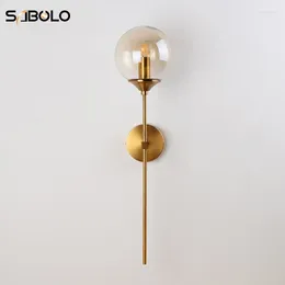 Wall Lamp Nordic Bedroom LED Bedside Lamps Indoor Lighting El Sconces Light Gold Color Glass Lampshade Aisle