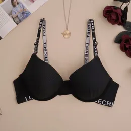 Bras Cross-Border Underwear Spot Lettered Black Cotton Mold With Steel Ring Fashion Adjustment Bra Simple