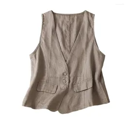 Women's Jackets Sleeveless Flax Vest Lightweight Summer Waistcoat With Button Down V Neck Women Accessories
