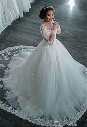 Amazing Tulle Sheer Long Sleeves Jewel Neckline Ball Gown Wedding Dresses With Beaded Lace Appliques Bridal Gowns7865912