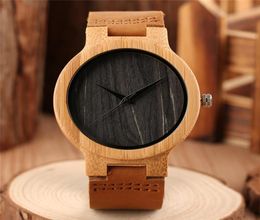 Vine Bamboo Mens Watch Natural Wood Analogue Quartz Display Wristwatch Brown Leather Bracelet Strap Band Timepiece Clock for Male7956273