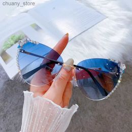 Sunglasses Cat Eye Sunglasses for Women Luxury Rhinestone Vintage Sun Glasses Bling Diamond Fashion Eyeglasses Pink Shades Gafas De Sol Y240416