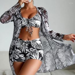 Women's Swimwear Print Swimsuits 2024 Tankini Sets Female Push Up For Beach Wear Three-Piece Bathing Suits Pool Swimming Suit