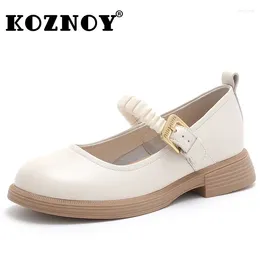 Casual Shoes Koznoy 3cm Elastic Cow Genuine Leather Summer Flats Comfy Preppy Girl Mary Jane Lolita Platform Wedge Big Size Fashion