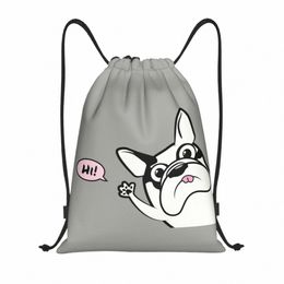 custom French Bulldog Says Hi Drawstring Bags for Training Yoga Backpacks Men Women Love Puppy Animal Pet Sports Gym Sackpack g66K#