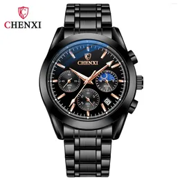 Wristwatches CHENXI 905A Man Quartz Watch Luxury Business Chronograph Cool Date Black Steel Strap WristWatch For Boy Male Clock Gift