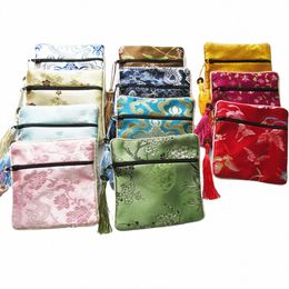 10pcs Bags Pouches Mix Colors Chinese Zipper Coin Tassel Silk Square Jewelry s7WJ#