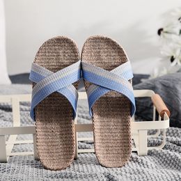 Linen slippers Women's summer indoor home home anti-slip couple slippers men's summer home silent soft slippers 35-40