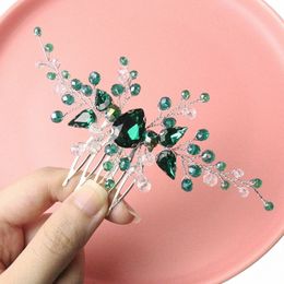 green Rhineste Bride Hair Comb Crystal Wedding Head Jewellery Bridal Hair Accories for Women and Girls Bridesmaid Gifts 09kD#