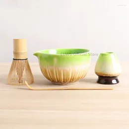 Teaware Sets LUWU 4pcs/set Ceramic Matha Tea Set Colorful Chawan With Spout Bowl Bamboo Whisk And Chasen Holders 380ml