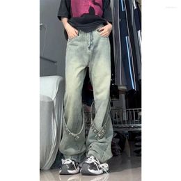 Women's Jeans Washed Vintage Yellow Mud-Color Wide-Leg High Waist Straight Mopping Pants
