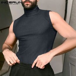 INCERUN Men Tank Tops Turtleneck Sleeveless Solid Colour Vests Men Streetwear Skinny Fashion Casual Sexy Waistcoats S-5XL 240402