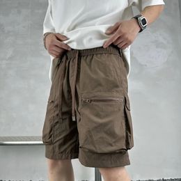 Large Pocket Workwear Shorts For Men Summer Breathable Quick Drying Casual Capris Streetwear Solid Color Cargo Short Pants 240409