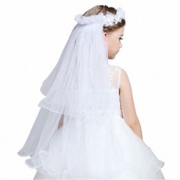 children Little Princ Hairband Double Layers Tulle Bridal Veils Frs Garland Ruffles Floral Lace Wedding Party Wreath S982#