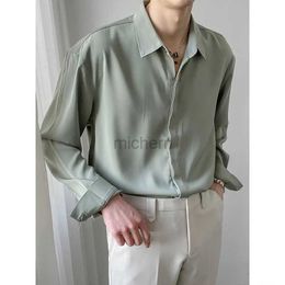 Men's Casual Shirts Korean Clothes Loose Solid Colour Long Sleeve Button Up for Men Fashion Designer Autumn Trend Silk Drape Business Shirt 240416