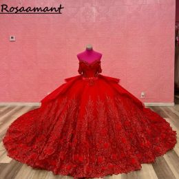Red Off The Shoulder Crystal Beading Quinceanera Dresses Ball Gown Sequined Appliques Lace Corset Vestidos De 15 Anos