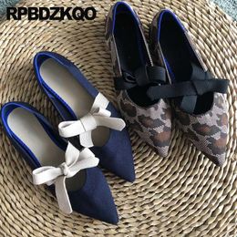 Casual Shoes Knit Pointy Toe Women Mary Jane Comfortable Bowknot Maternity Bow Knot Cheetah Breathable Leopard Print Flats Sweet Bowtie