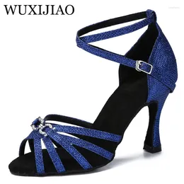 Dance Shoes WUXIJIAO Blue Flash Latin Ladies Soft-soled Indoor Party Performance Ballroom