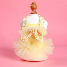 1PC Pet Apparel Dog Spring Summer Thin Yellow Rabbit Princess Dress Cake Dress Thin Shoulder Straps For Small Medium Dogs 240416