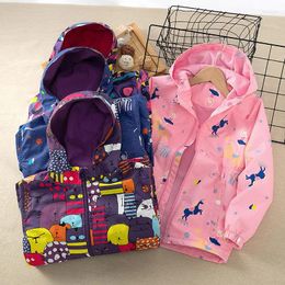 Jackets Warm Fleece Baby Girls Waterproof Child Coat Cartoon Print Children Outerwear Kids Outfits For Spring Autumn 100-150cm