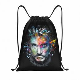 johnny Hallyday Drawstring Bags Women Men Foldable Gym Sports Sackpack French France Singer Shop Storage Backpacks 449E#