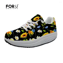 Casual Shoes FORUDESIGNS Beauty Daisy White Floral 3D Printing Women Flats Sneakers Platform Ladies Lace Up Swing Slimming