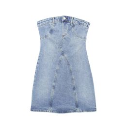 Style Summer Womens Tube Top Denim Dress Za Fishbone Corset Slim Skirt