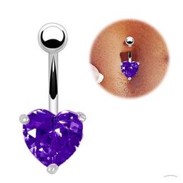 Navel Bell Button Rings Cute Peach Heart Zircon Crystal Body Jewelry Stainless Steel Rhinestone Piercing For Women Gift Drop Delive Dh0Oi