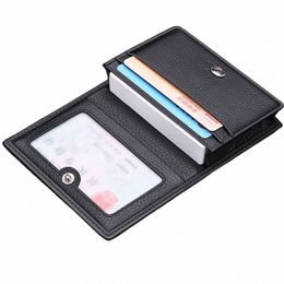 new 2024 Genuine Leather Wallet Ultra-thin Fold Unisex Purse Credit Card ID VIP Bank Slim Bag Simple Busin Card Holders 49mf#