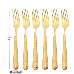 Dinnerware Sets 304 Stainless Steel Tableware Set 4/6Pcs Golden Kitchen Utensils Vintage Fork Cutlery Dessert Fruit Forks