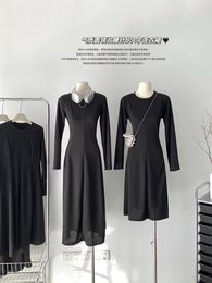 Casual Dresses Elegant Fashion Office Lady Knitted Evening Dress O-Neck Basic One-Piece Frocks Y2K Streetwear 2000s Aesthetic Formal