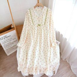 Women's Sleepwear Mid-length Cotton Nightgowns Sweet Ladies Princess Style Long-sleeved Nightdress Loose Casual Maternity Sleepshirts