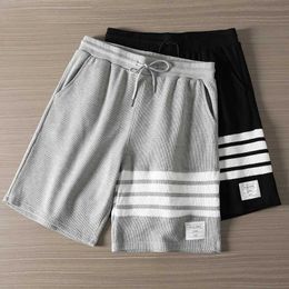 waffle shorts mens summer outer air permeable dry four-line bar half-length pants gray sports casual half-pants