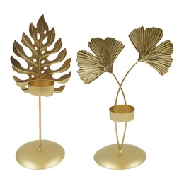 Candle Holders Golden Leaf Holder Ornament Stick Candlestick Crafts Centerpiece Gift For Event Wedding Table Parties Dining
