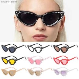 Sunglasses UV400 Y2K Eyewear Rhinestone Bling Shades Cat Eye Sunglasses for Women Black Sunglasses Stars Decor Diamond Sun Glasses Y240416