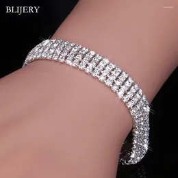 Link Bracelets BLIJERY Luxury Crystal Bridal For Women Silver Plated Rhinestone & Bangles Birthday Wedding Jewellery Gifts