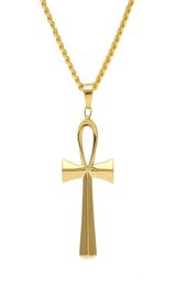 NEW Stainless Steel Ankh Necklace Egyptian Jewelry Hip Hop Pendant Iced Out Gold Key To Life Egypt Necklace 24" Chain9371708