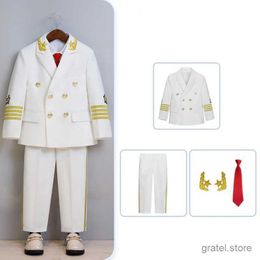 Suits Children White Captain Pilot Cos Play Uniform Kids Jakcet Pants Tie Performance Suit Children Photograph Dress Teenagers Costume