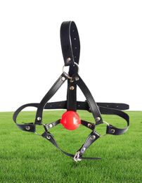 PU Leather Head Harness Bondage Open Mouth Gag Restraint Red Silicone Ball Adult Fetish SM Sex Game Toys for Women Couple6493161