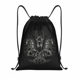 custom Tree Of Life Yggdrasil With Ravens Drawstring Bags Women Men Lightweight Vikings Sports Gym Storage Backpack a3zy#