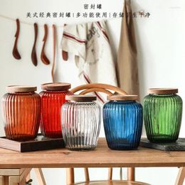 Storage Bottles Colorful Glass Pot Kitchen Food Grade Sealed Jar Coffee Powder Seasoning Acacia Wood Bottle 2200ml