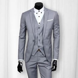 Men Skinny 3 Pieces Set Formal Slim Fit Business Suit Zipper Solid Male Groom Wedding Blazers Jacket Coat Pants Vest 240407