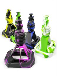 Multi Color grenade shape oil burner pipe unbreakable silicone collector with 14mm Titanium Tip dabber Micro NC silicone accessory2998720